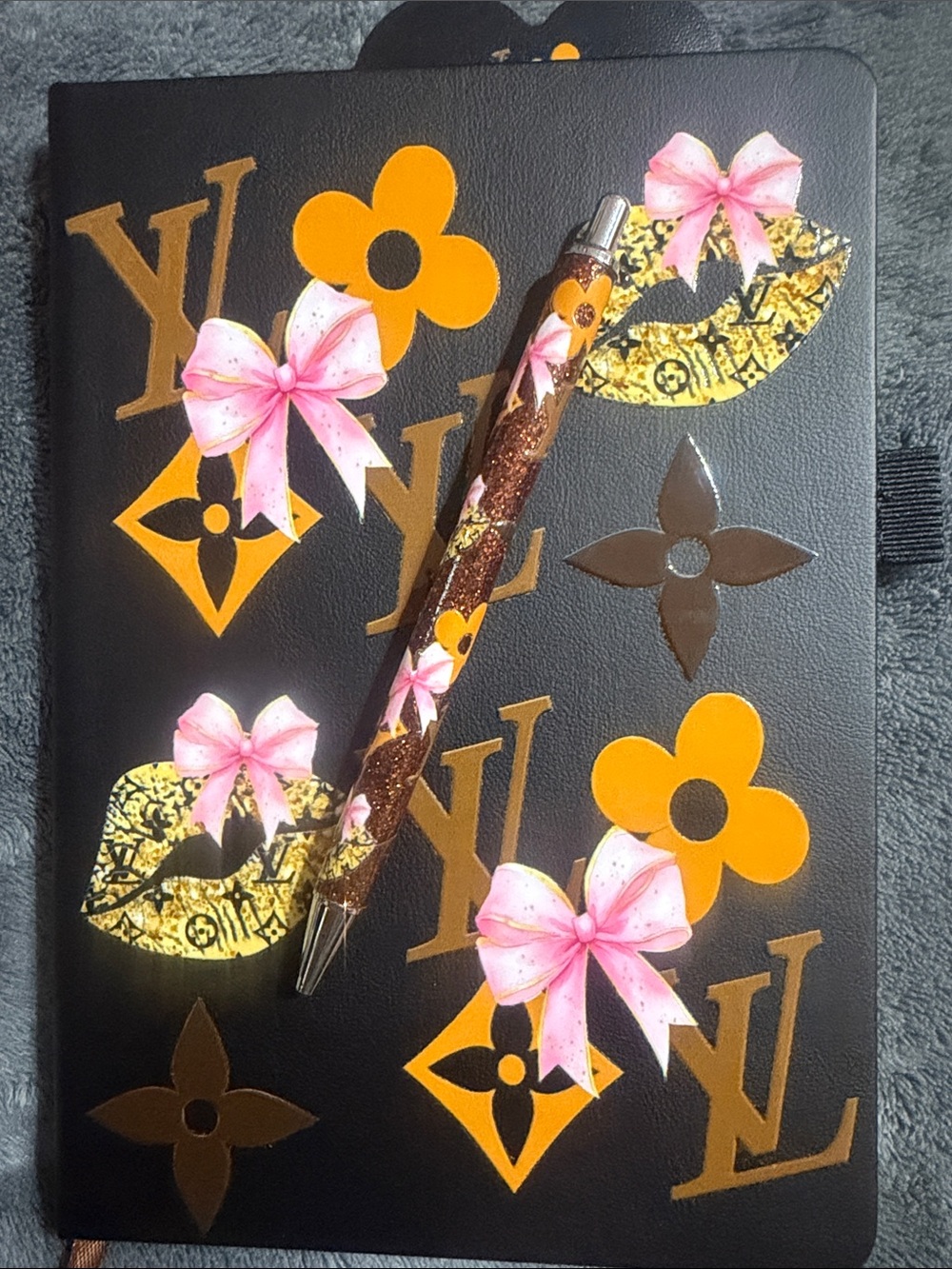 Black A5 Journal with Pink Bow & Gold Accents with Matching Pen